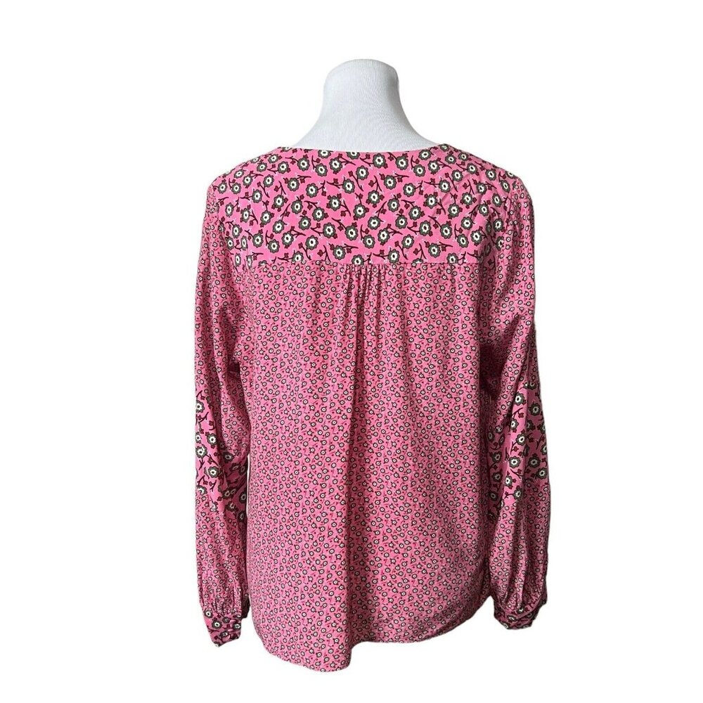 Boden US 12 UK 16 Shirt Pink White Green Floral Long Sleeve Button Up Top V-Neck - Picture 4 of 7